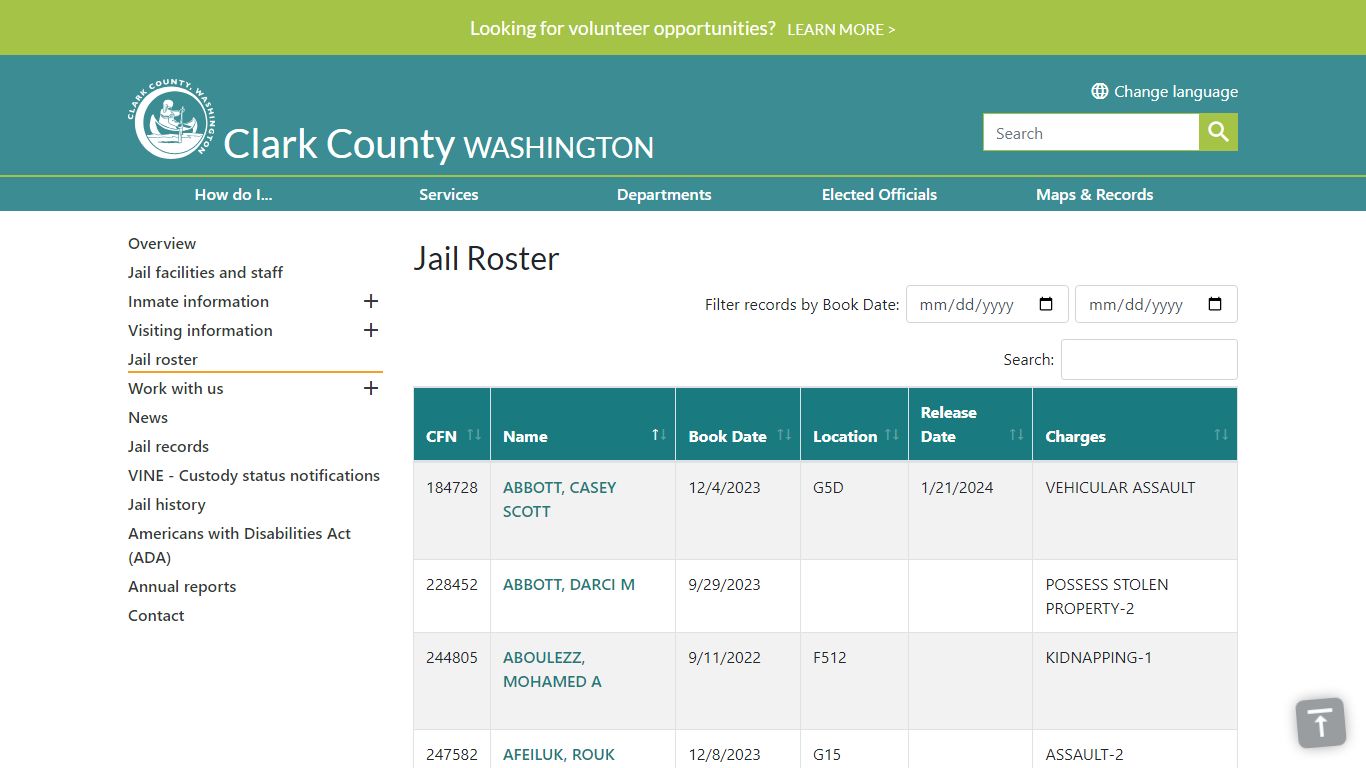 Jail Roster | Clark County